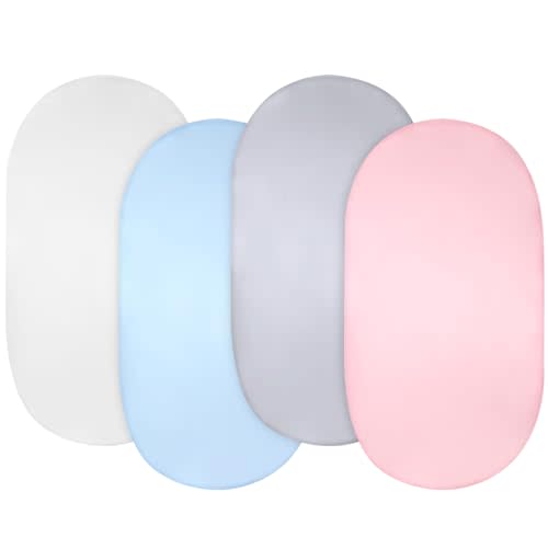 Breling 4 Pack Satin Bassinet Sheet Set for Baby Soft Silk Feeling Cradle Sheets for Oval Rectangle Hourglass Bassinet Mattress Pad Protect for Baby Hair Skin(Solid Color Style,White/Blue/Gray/Pink)