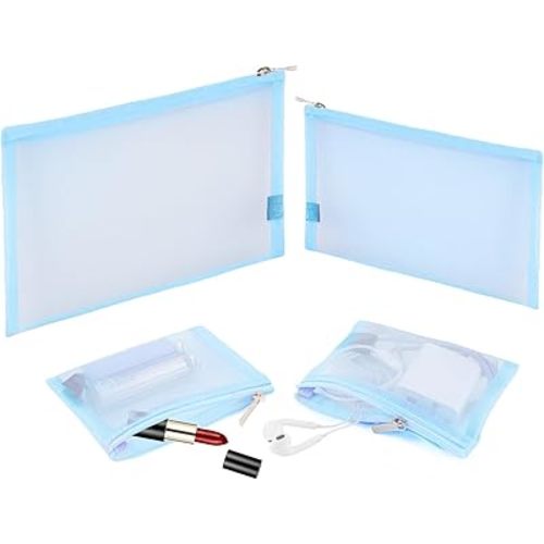EASYFUN Mesh Pouch, Make up Bag with Zipper Cosmetic Organizer Pouch for Daily or Travel to Keep Small Items, 4 PCS Blue