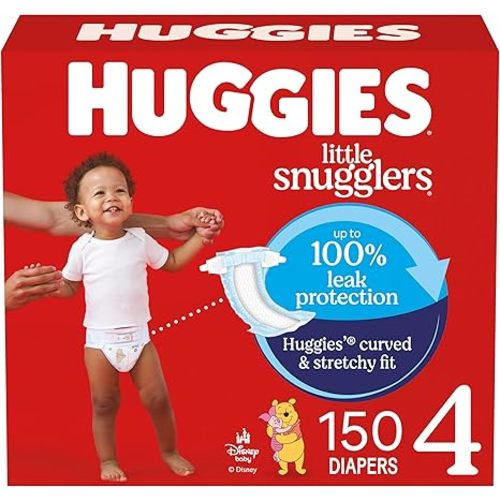 Huggies Size 4 Diapers, Little Snugglers Baby Diapers, Size 4 (22-37 lbs), 150 Count (6 Packs of 25), Packaging May Vary
