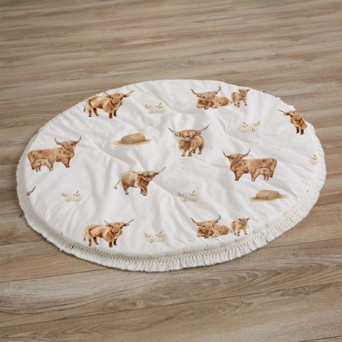 Sweet Jojo Designs Boy, Girl, Unisex/Gender Neutral Baby Tummy Time Playmat - Boho Highland Cow Brown and Taupe