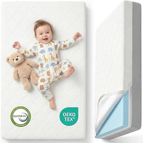 Dual Sided Baby Crib Mattress, 5 Inch Thick Soft & Firm Memory Foam Breathable Toddler Mattress, 4 in1 Standard Baby Bed Mattresses with Removable Washable Cover 52x27.6x5 - Gray
