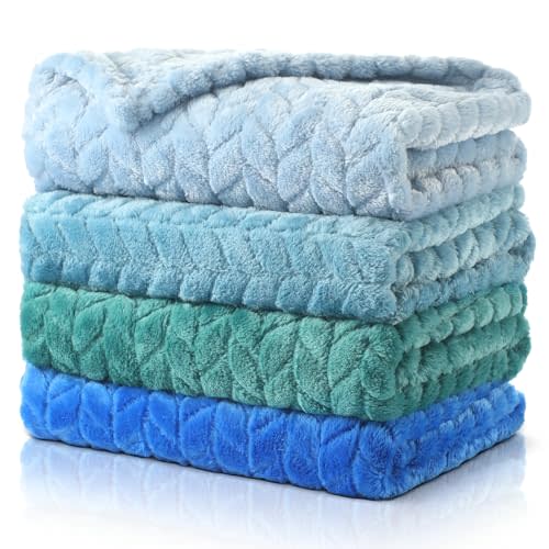Frienda 4 Pcs Baby Blanket for Girls Boys Infant 32x24,Blue Color | Baby Receiving Fleece Blanket, Fuzzy Soft Warm, Infant Newborn Toddler Sleeping Throw Cover, Nursery Bed Supplies