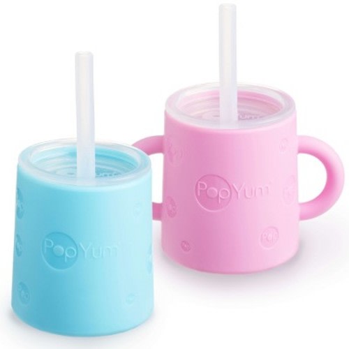 PopYum Silicone Training Cup with Straw Lid 2-Pack for Baby, Infant and Toddler, Tumbler, Sippy, handles, 5 ounce