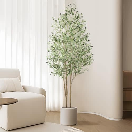 Alupssuc 5ft Artificial Olive Trees, Faux Olive Tree Indoor with Natural Wood Trunk & Lifelike Fruits, Fake Olive Tree with White Planter for Home Balcony Office Garden Room Decor Gift, 5 Feet, 60 in