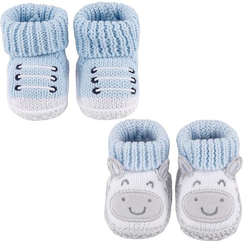 Newborn Knit Booties Soft Baby Sock Boots for Infant Boys Girls First Walkers 2 Pairs, 0-3 Months