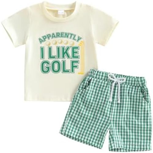 Toddler Baby Boy Golf Outfit Short Sleeve Funny Letter Print T Shirts + Shorts Set Infant Summer Clothes