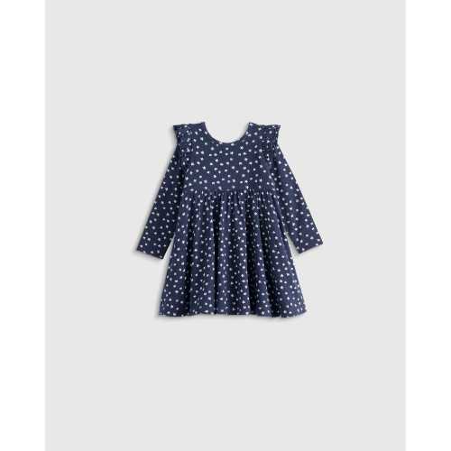 Bamboo Long Sleeve Flutter Twirl Dress - Baby in Navy Blossoms
