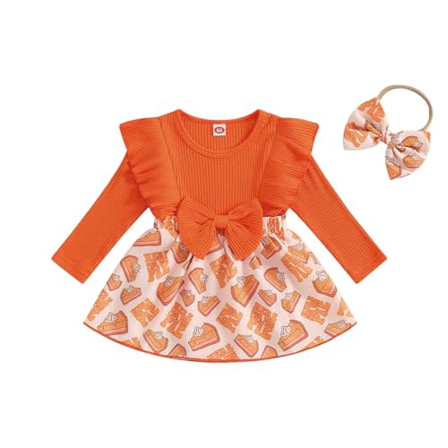 Socutebabe Baby Girl Thanksgiving Outfit Newborn Outfit Ribbed Ruffle Romper Dress and Headband Cute Fall Clothes