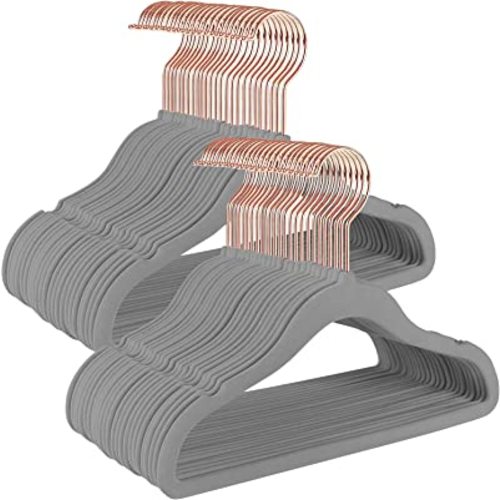 50 Pack Velvet Baby Hangers Non-Slip Clothes Hanger with Swivel Hooks, Space Saving Infant Toddler Closet Organizers, Ultra Thin Durable Child Hangers for Nursery, Kids, Children Wardrobe (Grey)