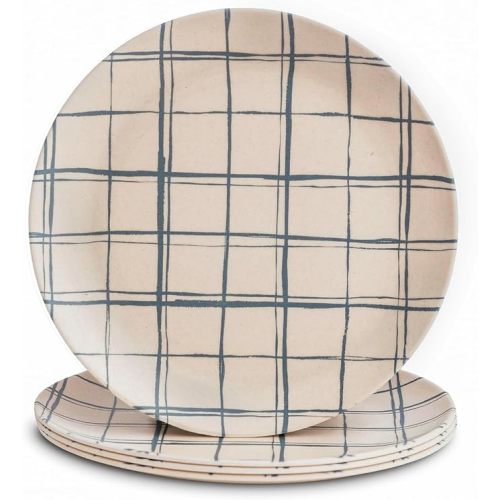 Nook Theory 4 Pack Reusable Bamboo Plates - Non-Toxic Toddler and Kids Plate, Dishwasher Safe, Not Microwavable Dinnerware (French Checks 8")