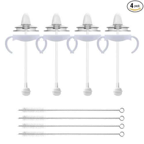 Sippy Cup Conversion Kit for Philips Avent Natural Baby Bottles, Toddler Transition Kit with Food Grade Silicone Straw Top Nipple, Weighted Straw, Bottle Handle, Cleaning Brush, BPA-Free, 4-Pack, 6+