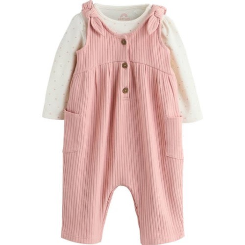 Long Sleeve Bodysuit & Ribbed Overalls Set