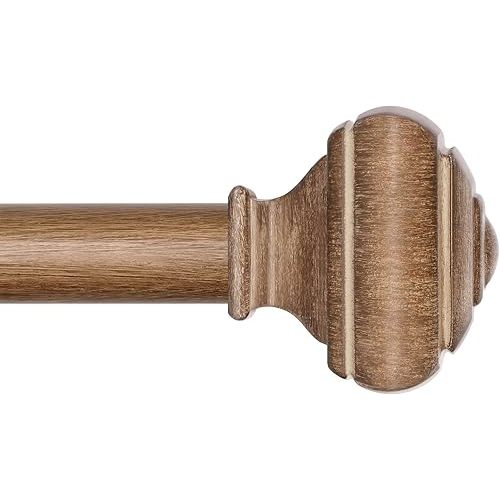 Wood Curtain Rod 32 to 58 Inch(2.6 to 4.8 ft) with Brackets, USFOOK 7/8 Inch Splicing Single Curtain Rods for Windows 20 to 54 In, Adjustable Decorative Curtain Pole with Square Finials