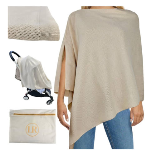 Peekaboo Knit Breathable Nursing Cover Up For Breastfeeding - Soft Organic Cotton & Cashmere Breast Feeding Covers For Women - Privacy Feature - Includes Mesh Laundry Bag (Beige)