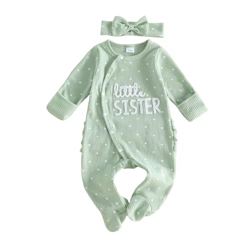 Little Sister Little Brother Newborn Baby Girl Boy Fall Outfits Polka Dot Mitten Cuffs Long Sleeve Jumpsuit Romper
