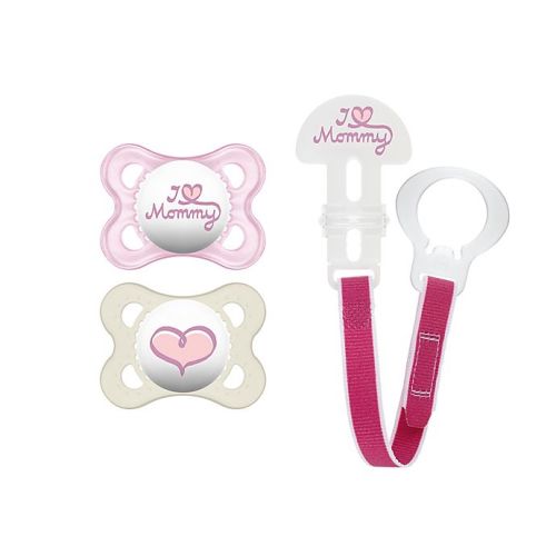 MAM Love & Affection Age 0-6 Months I Love Mommy Pacifiers and Clip Set