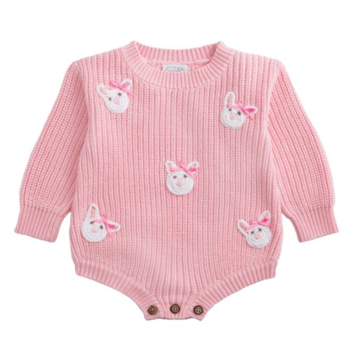 Pink Bunny Sweater Bubble | Cotton Knit for Infants | Mud Pie