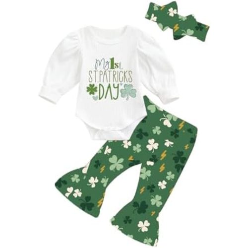 Twopumpkin My First Christmas Baby Girl Outfit Newborn Santa Baby Onesie and Bell Bottoms Ribbed Outfits With Heanband