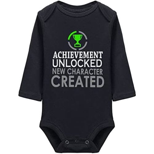 Yeavomeny Achievement Unlocked New Character Created Baby Cartoon Long Sleeve Bodysuit Rompers
