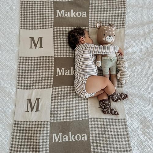 Personalized Signature Gingham Blanket – 100% Organic Cotton Customized Baby Blanket, Custom Name, Crib 36x60, Gift for Baby Shower, Birthday Present, Girls and Boys, Toddlers Kids, Made In America