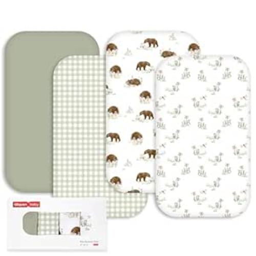 Gllquen Baby Bedside Sleeper Bassinet Sheets 33x20 Inch 4 Pack Girl Boy | Soft OEKO-TEX Certified Bassinet Crib Sheet, Compatible with Baby Delight, Newton Rectangle Bassinet Mattress, Forest Tale