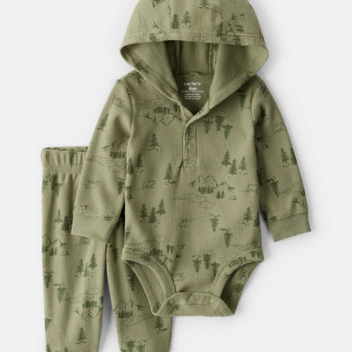 Olive Baby Boy 2-Piece Mountain Thermal Bodysuit & Pant Set - Green | Carter’s Oshkosh Canada