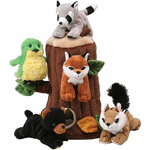 Plush Treehouse with Animals - Five (5) Stuffed Forest Animals