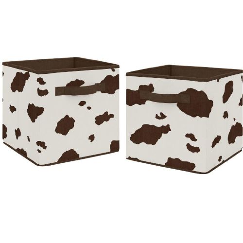 Sweet Jojo Designs Fabric Storage Bins Set Wild West Cow Print Ivory and Brown