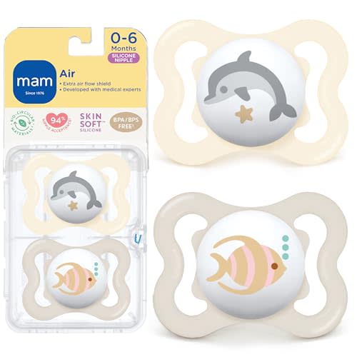 MAM Air Pacifier 0-6 Months, Extra Air Flow for Sensitive Skin, 2 Pack | Developed With Medical Experts, BPA-Free, Skin Soft Silicone, With Sterilizer Case, Made In Europe