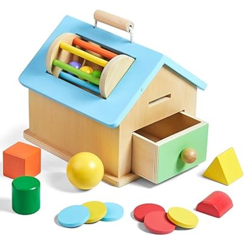 Montessori Toys for 1 2 3 Years Old Boys and Girls 5 in 1 Wooden Baby Drop Toys,Woode Shape Sorting and Stacking Learning Toys for Toddlers Wooden Toy for Kids Age 12 Months Gift for Kids