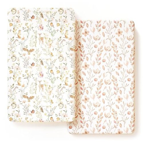 Stretch Ultra Soft Jersey Knit Fitted Crib Sheets Set 2 Pack，Fit All Standard Crib Mattress Pads Safe and Snug, Crib Fitted Sheet for Baby, Cute Watercolor Cows and Birds Print