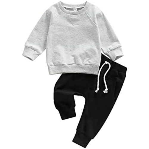 Toddler Baby Boy Clothes Solid Color Long Sleeve Crewneck Sweatshirt Top Casual Pants Set 2Pcs Fall Winter Outfits
