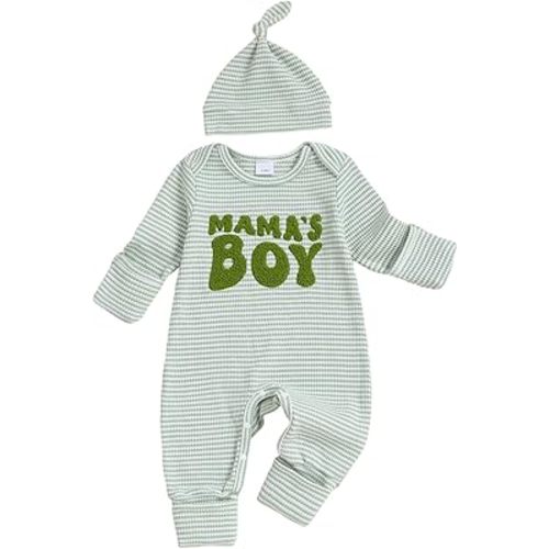 SAYOO Newborn Baby Boy Romper Clothes 3 6 12 18 Months Fall Winter Coming Home Outfit Mama's Boy Embroidery Waffle Romper