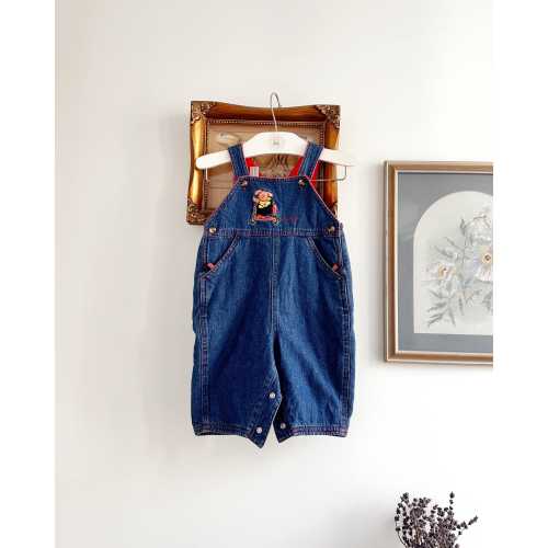 Vintage 1990s, 3-6 months, Baby Denim Dungarees with Embroidered Bear, Vintage Baby Overalls, Retro Unisex Baby Clothes