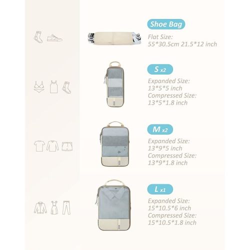 BAGSMART 6 Set Compression Packing Cubes - Lightweight Travel Essentials, Durable Luggage Organizer