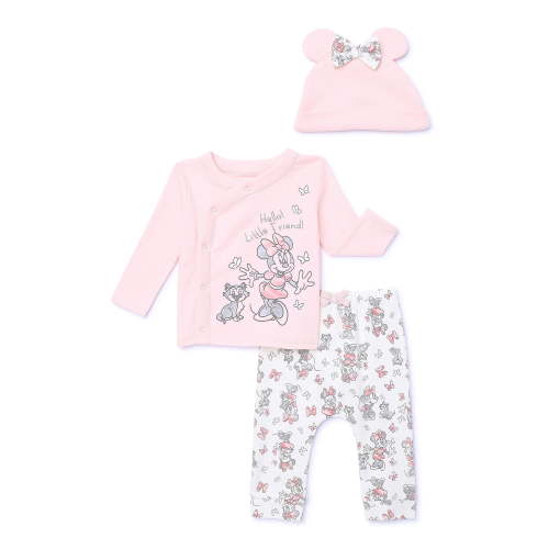 Disney Baby Wishes + Dreams Minnie Mouse Infant Baby Take Me Home Hat, Long-Sleeve Tee, and Pants Outfit Set, 3-Piece Sizes Preemie-6 Months