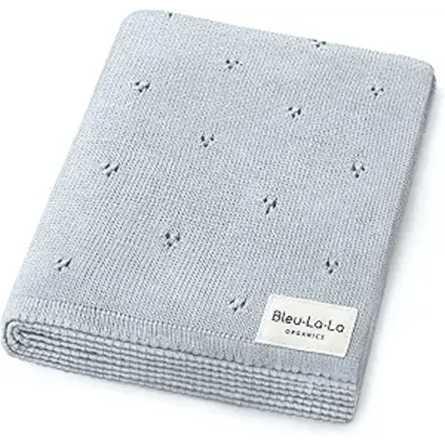 100% Luxury Organic Cotton Pointelle Knit Baby Quilt Blanket for Boys – Refined Lightweight Heirloom Nursery Essential (Pointelle - Powder Blue)