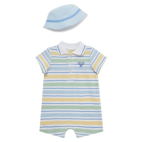 Stripe Cotton Polo Romper & Hat Set