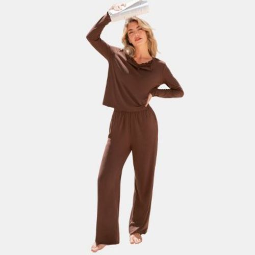 Cupshe Women's Relaxed Lounge Set with Casual Fit and Charming Neckline-M-Brown