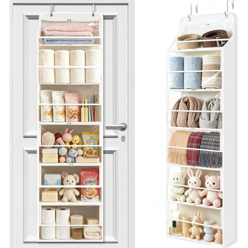 VOZOGO Over the Door Yarn Storage Organizer, 6 Clear Zippered Compartments, Large Capacity Hanging Holder for Yarn Skeins, Crochet Hooks, Knitting Needles & Craft Supplies, Clear White, 1 pack