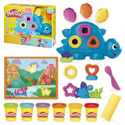 Play-Doh Shapes & Colors Dinosaur Toy Starter Set, Arts & Crafts, Holiday Gifts for Kids 2 and Up