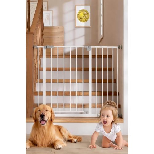 InnoTruth 29.5–40.75" Baby Gate for Stairs, 30" Tall Dog Gates for Doorways & Hallways, Safety Gate for Kids & Pets, Pressure-Mounted Walk-Through with Dual Lock & 2-Way Swing, White