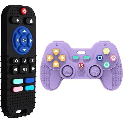 Hooku 2 Pack Remote Teether for Baby, Silicone Teethers for Babies 6-12 Months, Baby Teething Toys for Babies 0-6 Months, Remote Control Toy, Infant Gifts for Boys Girls