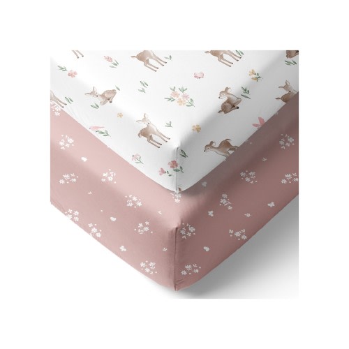 Living Textiles Organic Jersey Cot Fitted Sheet 2 Pack Fawn Fables