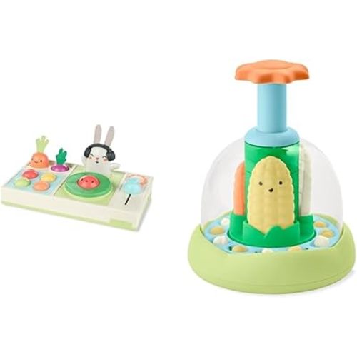 Skip Hop Baby Musical DJ Set & Push Spin Corn Toy Bundle - Farmstand Theme, Lights, Songs, Sounds, Textures, Fine Motor Skills, Hand-Eye Coordination, Cause & Effect, Infant, Baby
