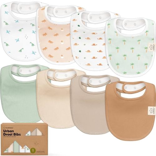 KeaBabies 8-Pack Organic Baby Bibs for Drooling and Teething - Soft Cotton Bibs for Baby Girl, Boy, Extra Absorbent, Easy to Clean & Put On for Toddler, Newborn, Infant 0-24 Months (Purest)