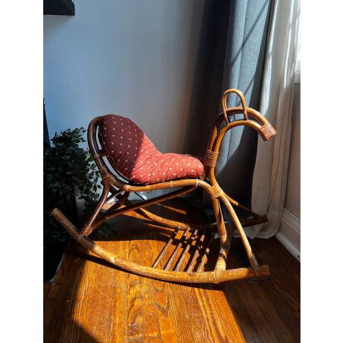 Mid Century Rattan Rocking Horse, Photo Prob, Childs Toy, Boho Decor, Nursery, Bamboo Kids Toy Horse, Toddlers Room