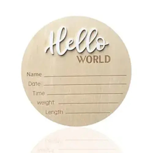 Baby Announcement Sign, ​5.9 Inch Wooden Hello World Newborn Signs, Birth Announcement Sign, Baby Shower Hospital Nursery for Newborn Boys and Girls (White)