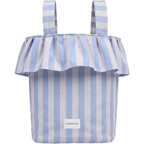 Abbylike Ruffle Stroller Bag with Removable Handles, Cotton Stroller Organizer with Waterproof Lined for Moms Baby Travel(Ruffles Style,15.5 x 9.5 Inch,Light Blue)