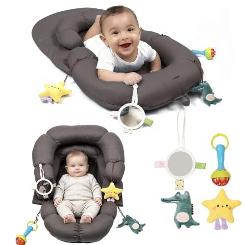 2-in-1 Tummy Time Baby Mat & Seated Support cushion，Tummy Time Cushion | Play Mat & Sitting Support Prop and Toys for Newborn 0-12 Months, Infant Baby Sit Me Up Floor Seat